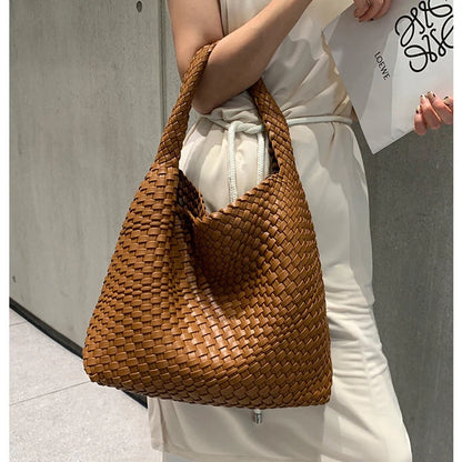 2025 Fashion Soft Hobo Weave Shoulder Handbag With Insert Organizer Woven Vegan Leather Top-handle Tote All-Match Underarm Bag