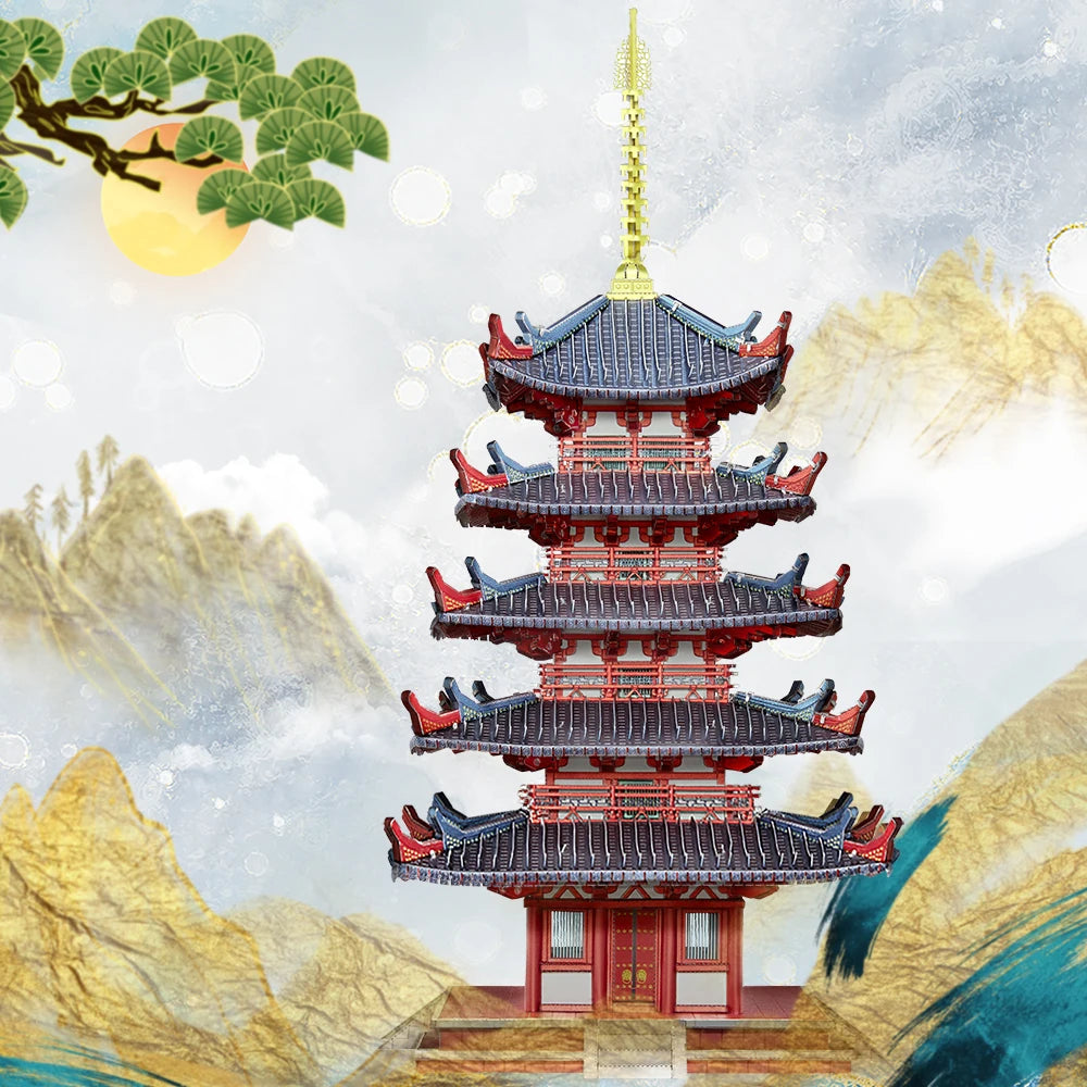 Piececool Puzzle 3D Metal Five-storied Pagoda Game Assembly Constructor Toy Model Building Kits Jigsaw Gift for Teen