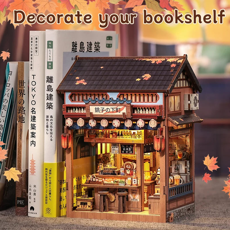 CUTEBEE Book Nook Miniature Building Kits Dollhouse DIY Wooden Mini Doll House for Party Birthday Gift Choshi no Shitamachi