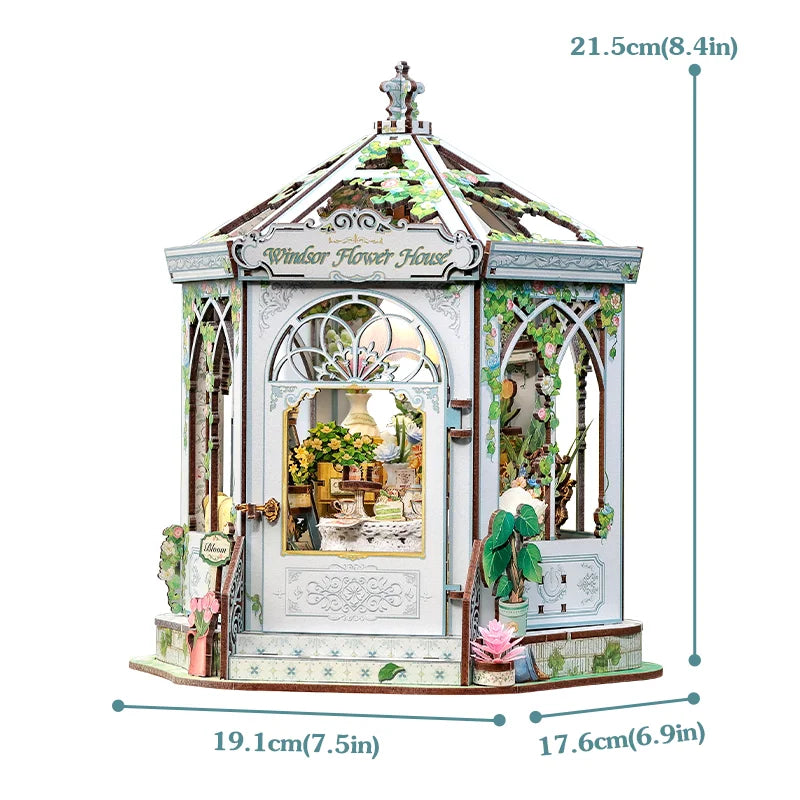 CUTEBEE DIY Book Nook Kit Windsor Flower House Wooden Bookshelf Insert 3D Building Model Miniature Dollhouse for Adults Gift