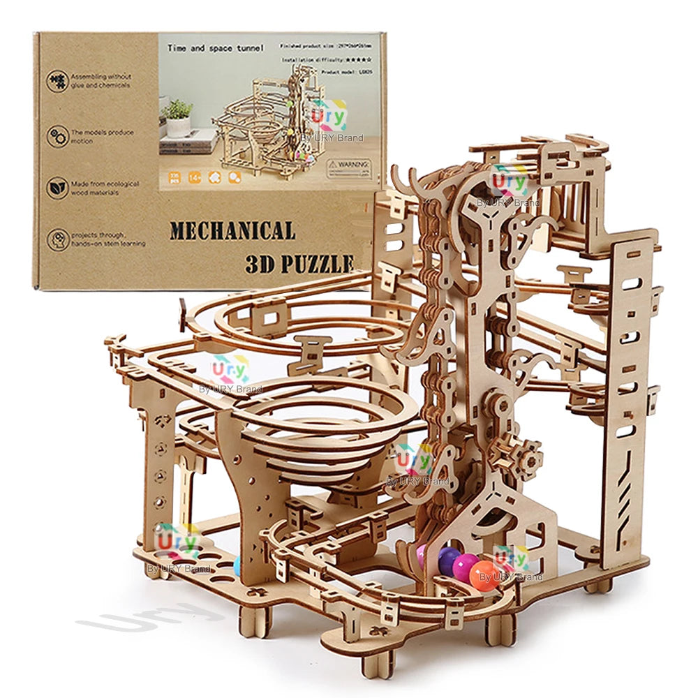 3D Wooden Puzzle Mechanical Track DIY Science Physics Maze Ball Model Kits Assembly Toy For Teens Adult Kids Birthday Xmas Gift