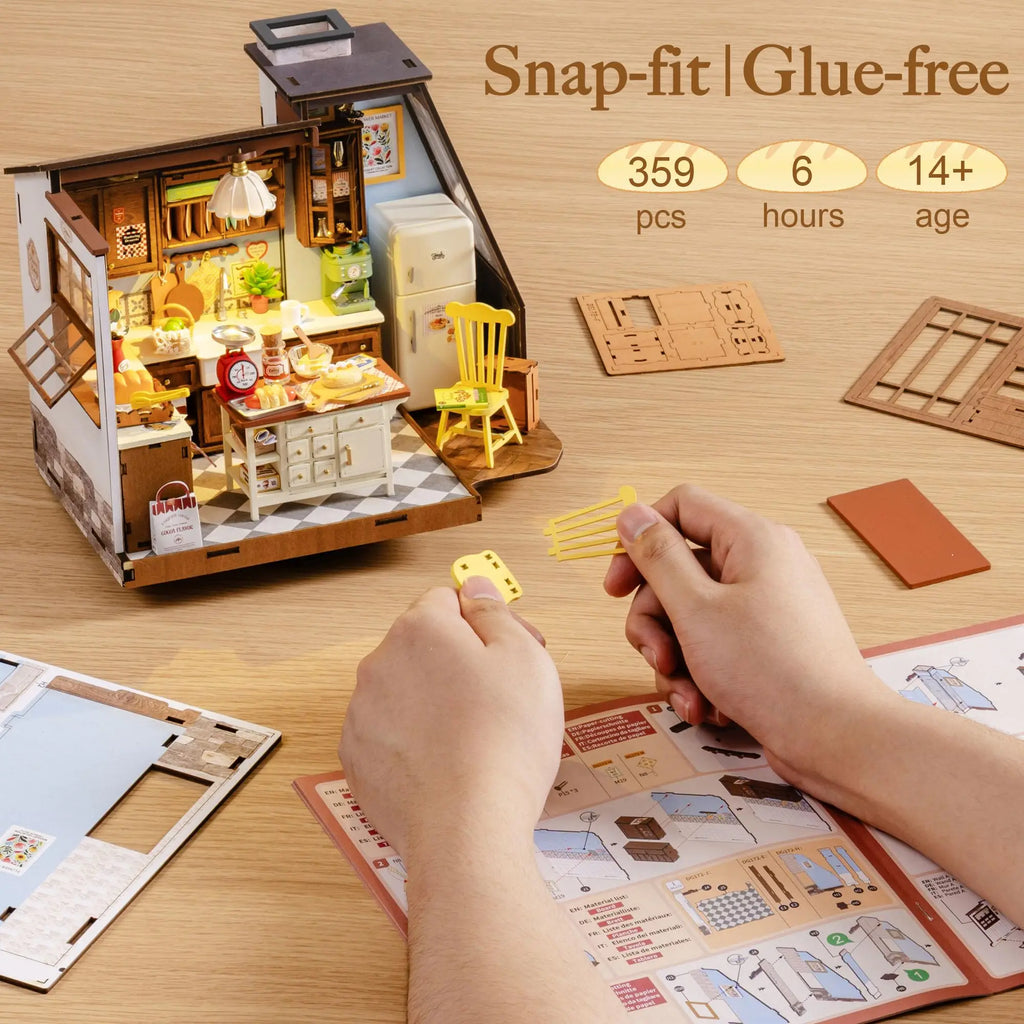 Rolife DIY Miniature House Kit Model Kit Dolls House Baking Kitchen 3D Puzzle Mini House Building Kit Craft Kit For Teens Adults