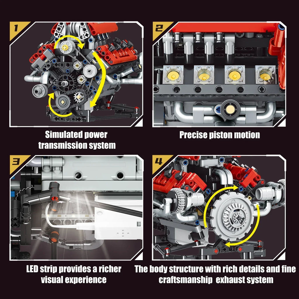 KAIXING K96203 660PCS Motorized V8 Engine Building Kit with LED & APP Control STEM Educational Toys