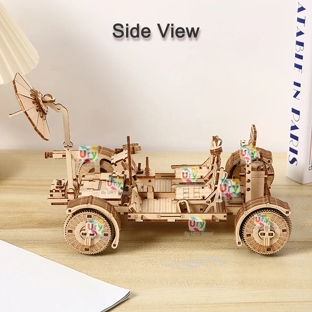 Ury 3D Wooden Puzzle Truck Lunar Rover Space Car Movable Retro Exploration Vehicle Assembly Model DIY Decoration Gift for Kids