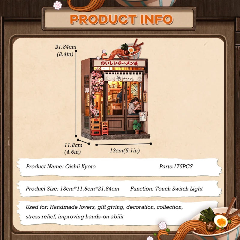 CUTEBEE Book Nook Kit DIY Music Box Wooden Doll House with Touch Light Miniature Model for Amazing Gifts Oishii Kyoto