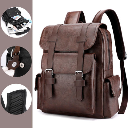 2023 Men Backpack PU Leather Bagpack Large Laptop Backpacks Male Mochilas Black Schoolbag For Teenagers Boys Brown Sac A Dos