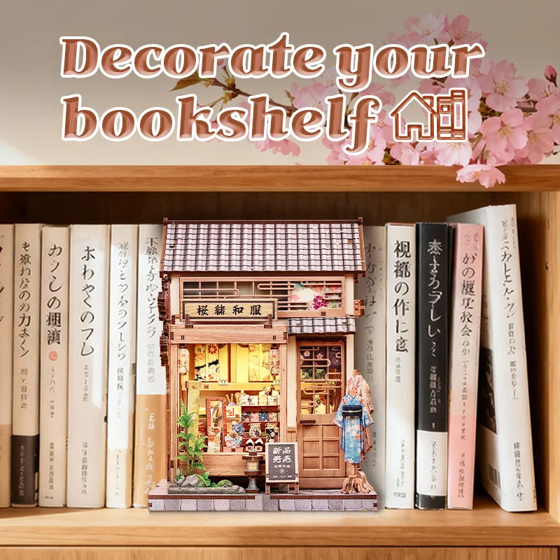 CUTEBEE DIY Miniature House Wooden Booknook Kits 3D Puzzle for Adults Bookshelf Insert Room Decor for Teens Creative Gift