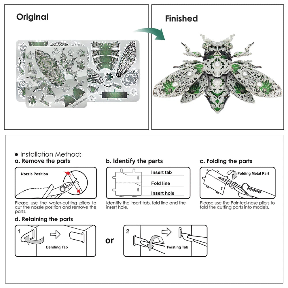 Piececool 3D Metal Puzzles Cicada Insect Model and Tools Set Assembly DIY Toys Jigsaw for Adult Brain Teaser Desk Decoration