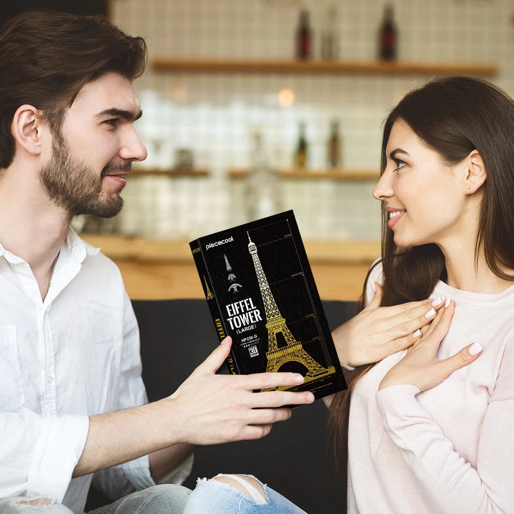 Piececool 3D Metal Puzzles Eiffel Tower 8.66inch Model Building Kits DIY Jigsaw Gifts for Teen(Height:22cm)