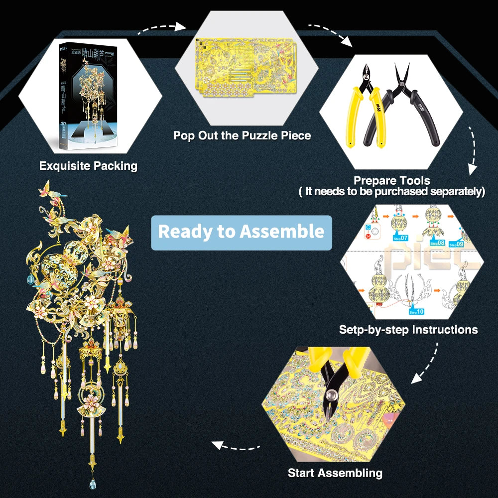 Piececool 3D Metal Model Kits Gourd Pendant Puzzle Jigsaw DIY Set Assembly Toys for Home Decoration