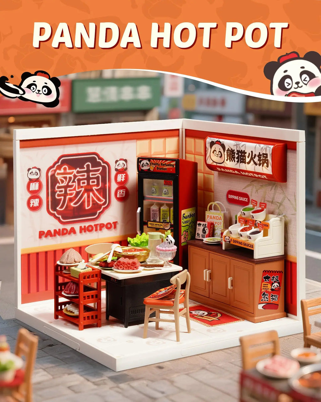 Rolife Panda Hot Pot DIY Modern Miniature Assembly Model Kit Tiny Accessories Themed Diorama For Stress Relief Kids Adults
