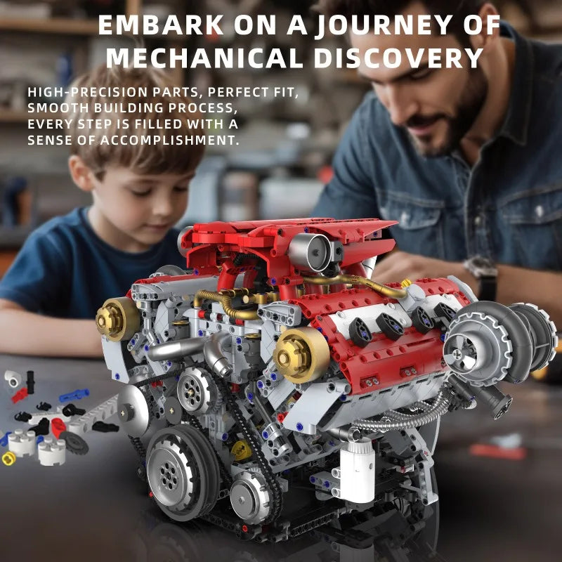 Motorized V8 Engine 3201Pcs Building Block Kit DIY Technical Car Model with LED Light Moving Parts STEM Toy for Adults Kids Gift