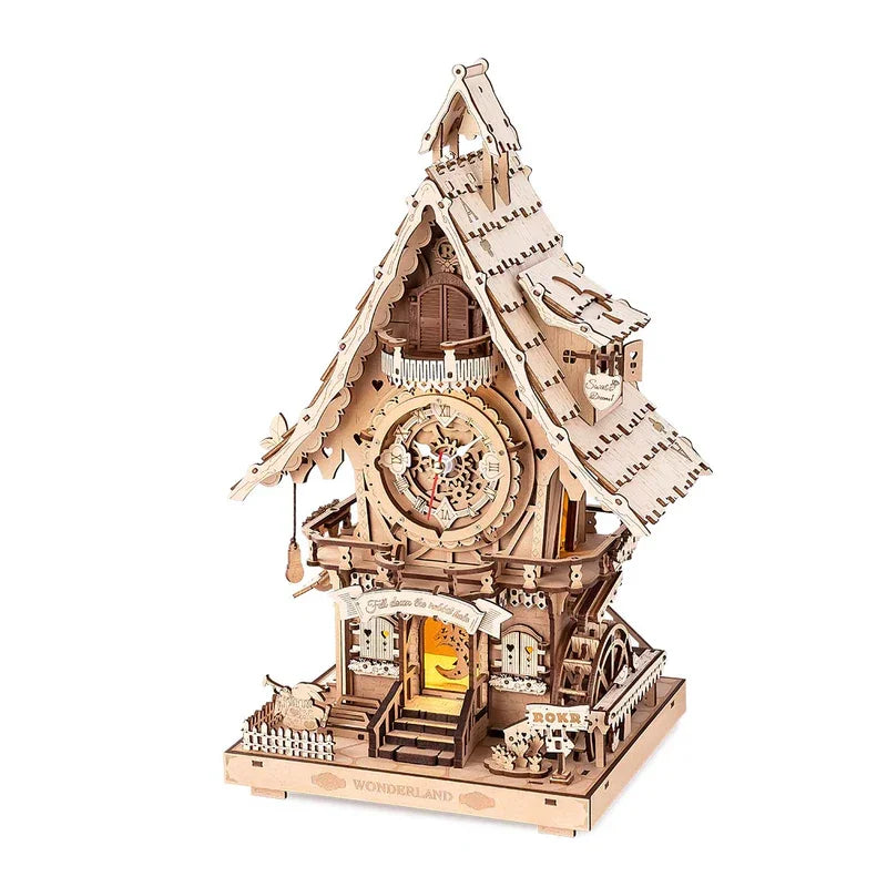 Robotime Rokr 3D Wooden Puzzle Cuckoo Clock Kit Black Forest Style with Working Bird  DIY Clock Model Kit for Kids Adults Model