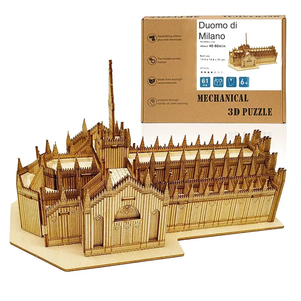 Ury 3D Wooden Puzzle Eiffel Tower Leaning of Pisa Famous European Classics Building World Architecture Model DIY Toys Decoration