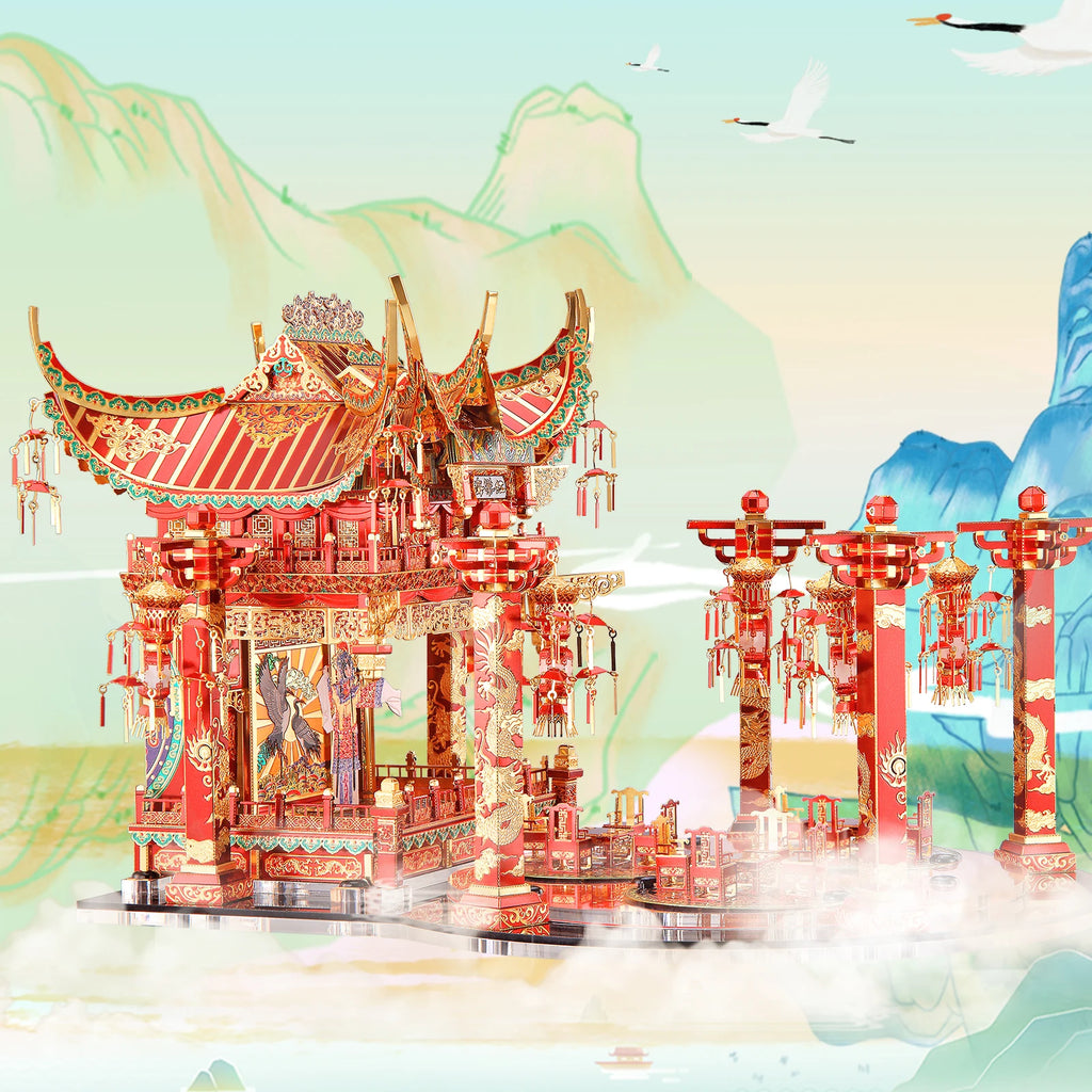 Piececool 3D Metal Puzzle The Red Crabapple Theater Model Building Kits Jigsaw Toy DIY for Adult