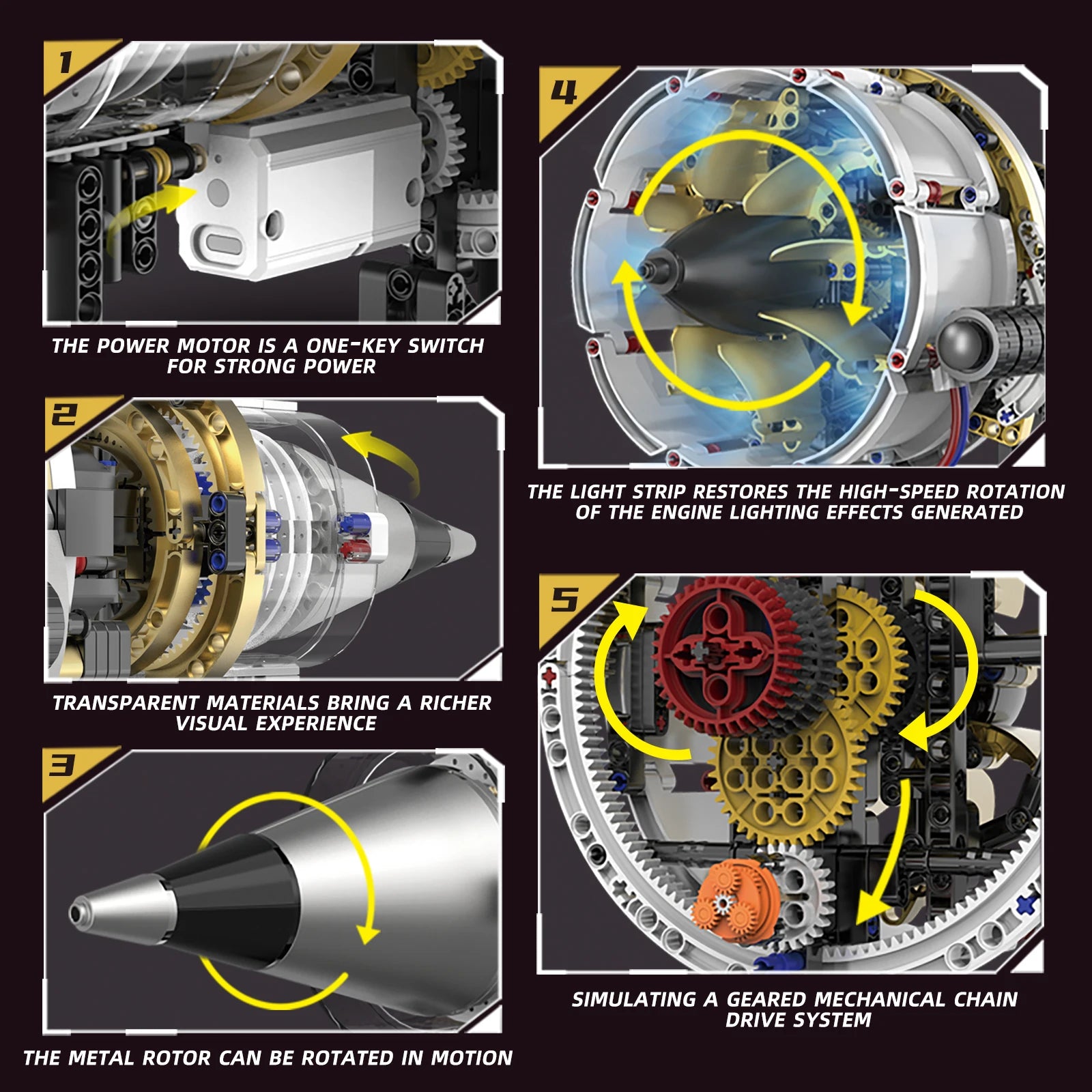 564PCS Aviation Turbofan Engine Building Kit DIY Simulation Model with LED Lights APP Programmable Control STEM Educational Toy