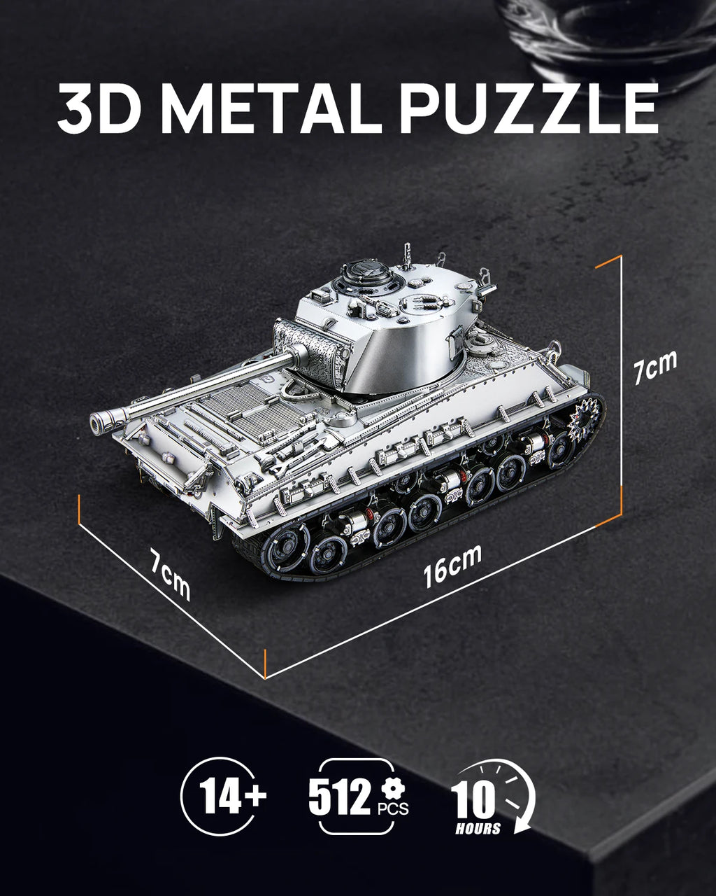 Piececool 3D Metal Puzzles M4 Sherman Medium Tank 3D Metal Model Kits for Adult Jigsaw DIY Set for Christmas Gifts