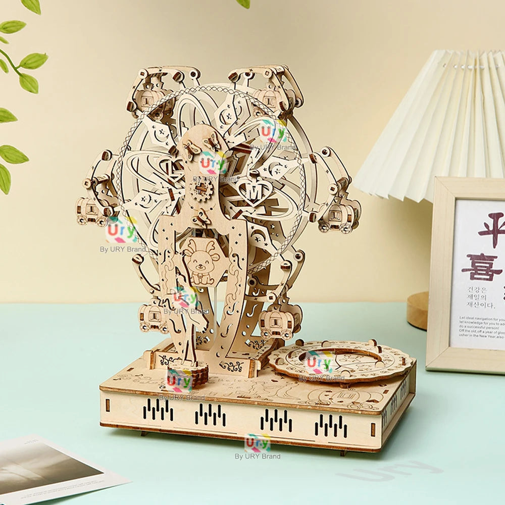 Rotatable DIY 3D Wooden Puzzles Dreamy Princess Ferris Wheel Music Octave Box Model Mechanical Kits Decor Toys Gifts for Kids