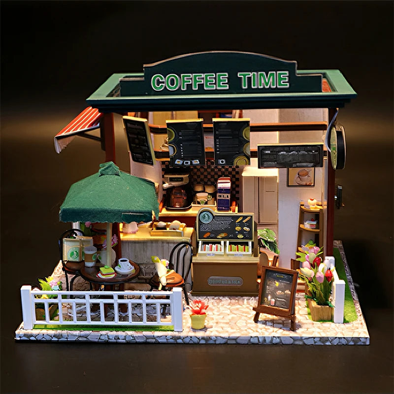 COFFEE TIME  DIY Miniature House Creative Birthday Gift Assembly Model Ornament Black Friday