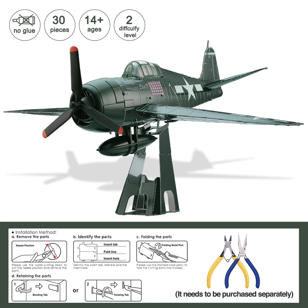 Piececool 3D Metal Puzzle GRUMMAN F6F HELLCAT Model Kits for Teens DIY Toy Jigsaw Birthday Gifts