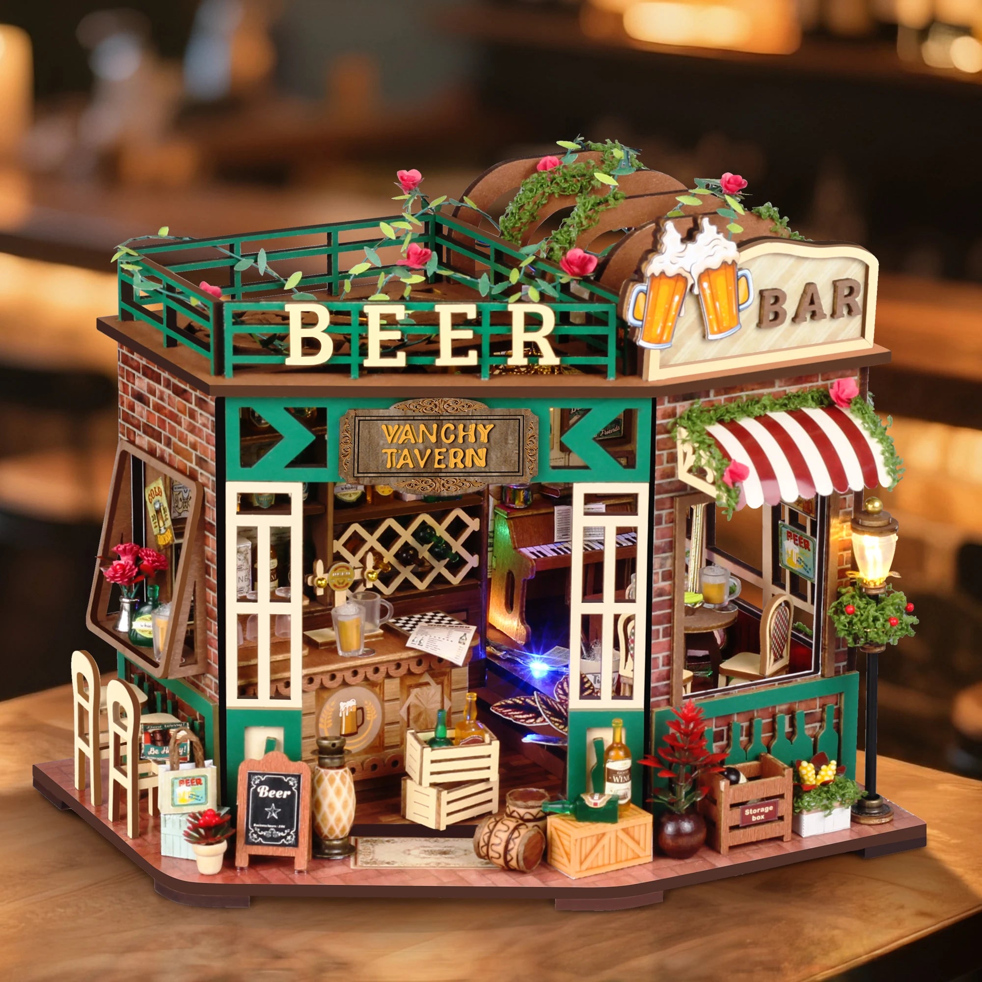 DIY Beer Bar Craft Kit – Handmade Micro House Model Christmas Gift for Adults, Creative Dollhouse Decor (Assembly Required)