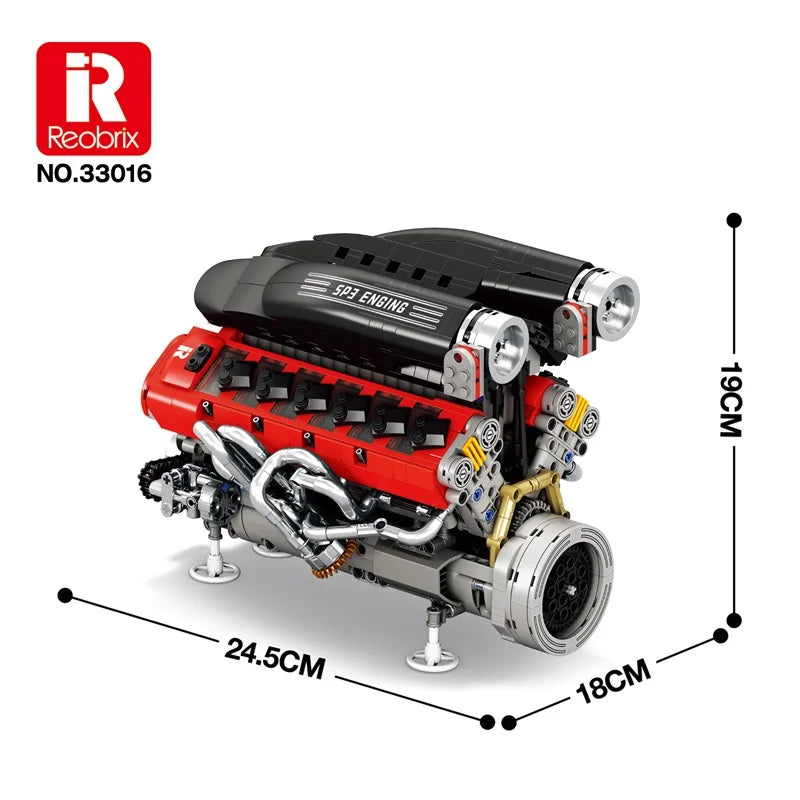 MOC Mechanical SP3 Engine Model 1240PCS Building Blocks Set with Power Motor Technical Assembling Toys for Children Xmas Gift