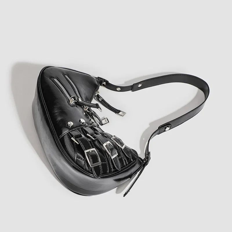 Korean Style High-end Feely2k Spicy Girl Underarm Bag 2024 New Street Trendy Cool Motorcycle Bag Fashionable Versatile Shoulder