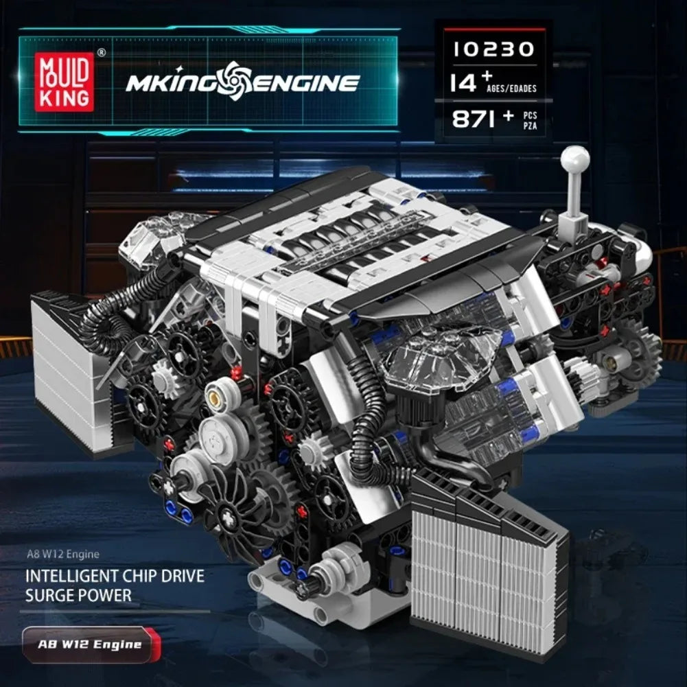 Mould King 10230 Car Engine Model Bricks Toys Motorized A8 Car W12 Engine Building Block Assembly Technical Motor Power Set Gift