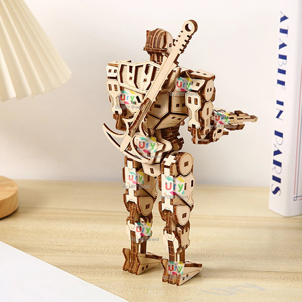 Ury 3D Wooden Puzzle Robot Armored Mech Mechanical Combat Warrior Fighter Assembly Model DIY Toys Decoration Gift for Boys Kids