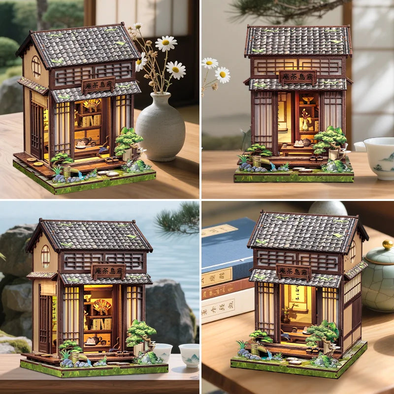CUTEBEE Book Nook Miniature Building Kits Dollhouse DIY Wooden Mini Doll House for Party Birthday Gift Kirishima Cha-an