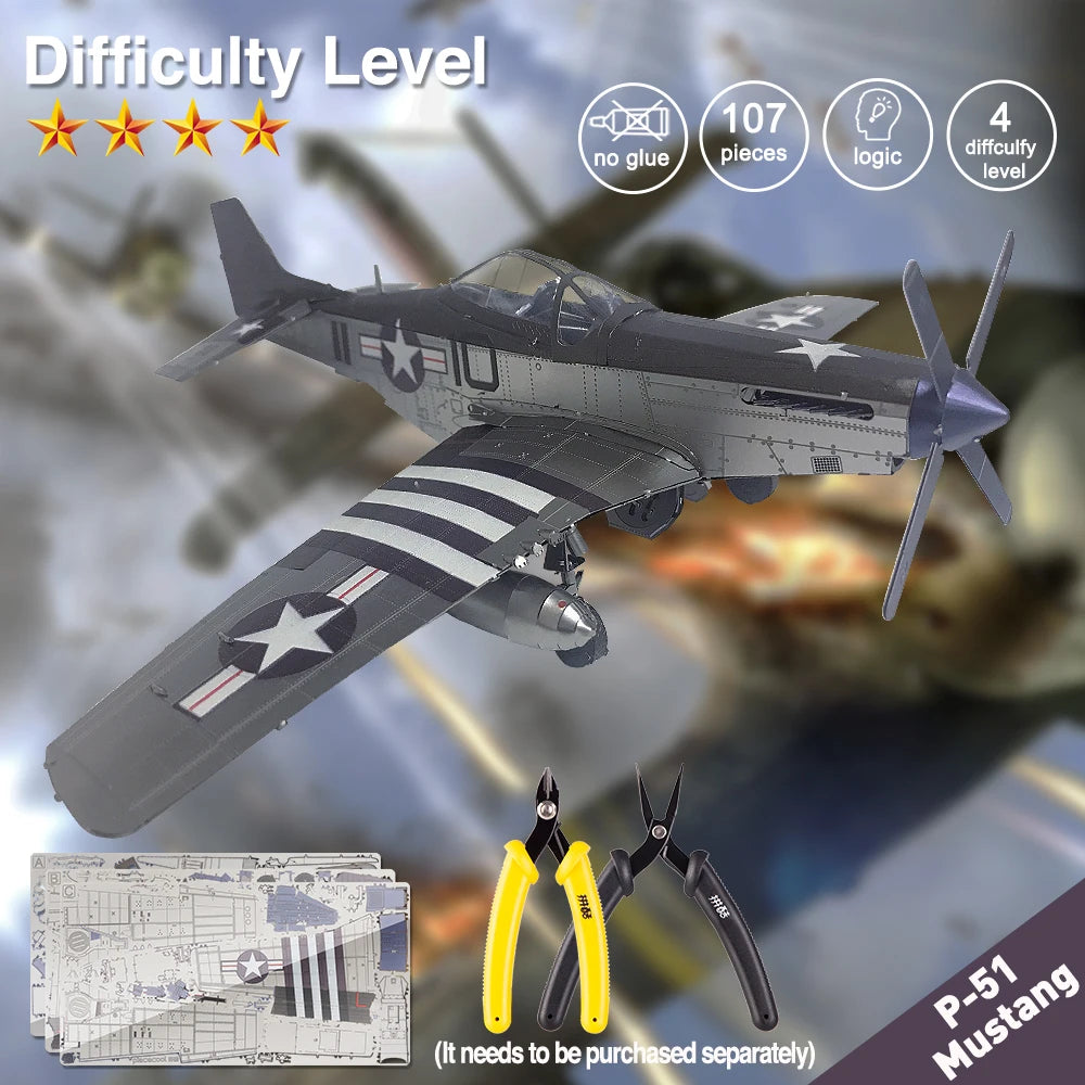 Piececool 3D Puzzles Gift Airplane Metal Model Building Kits DIY Toys for Teens Brain Teaser Jigsaw for Collection 107pcs