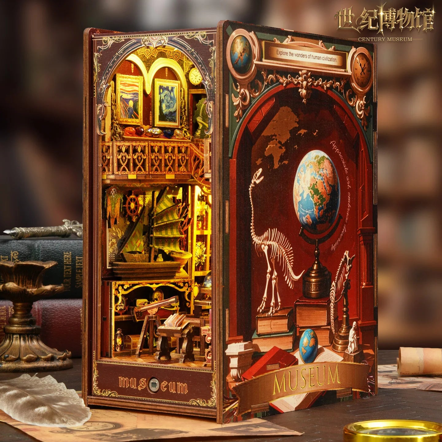 Elegant Century Museum Book Nook Kit - 3D Wooden Shelf Insert, DIY Model Building Set, Unique Home Decor Gift