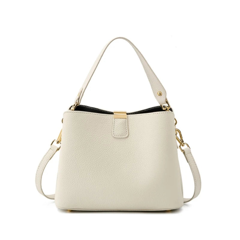 Burminsa Cowhide Genuine Leather Bucket Crossbody Shoulder Bags For Women 2025 Luxury Designer Top Handle Work Ladies Handbags