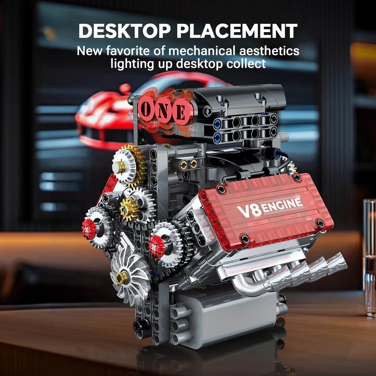 478PCS V8 Engine Building Blocks Set Electric Lifelike Desktop Model Education Toy for Children And Adults Gift