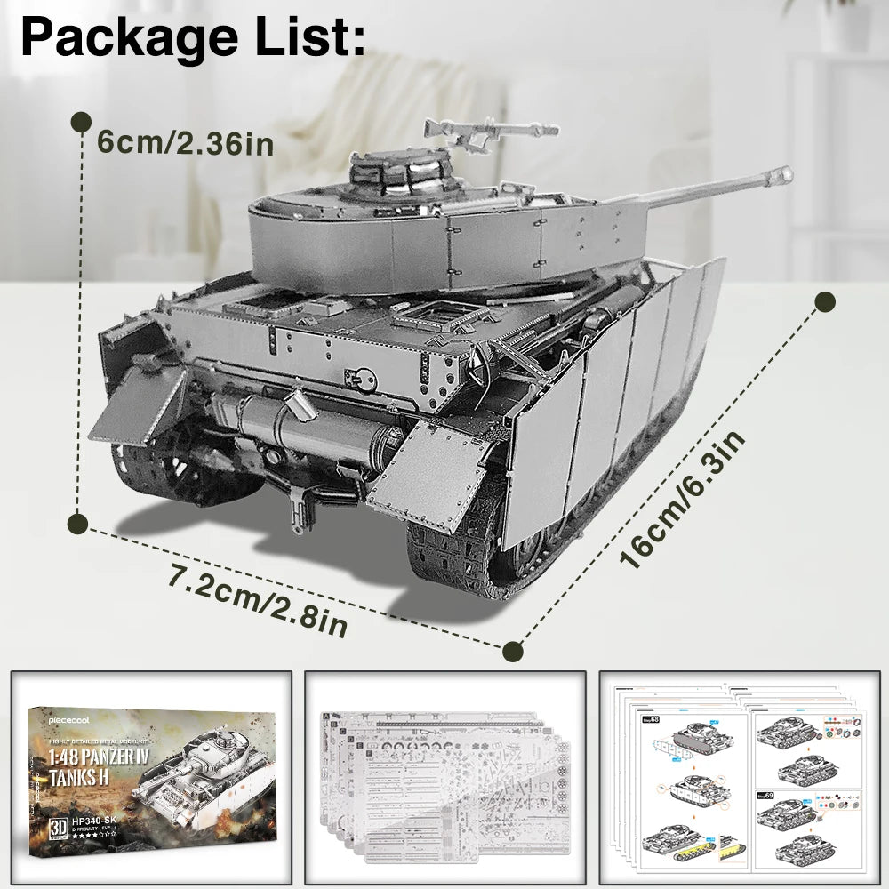 Piececool 3D Metal Model Kits for Adult Brain Teaser 1:48 Panzer IV Tanks H 3D Puzzle Creative Toy Jigsaw DIY Set Birthday Gift