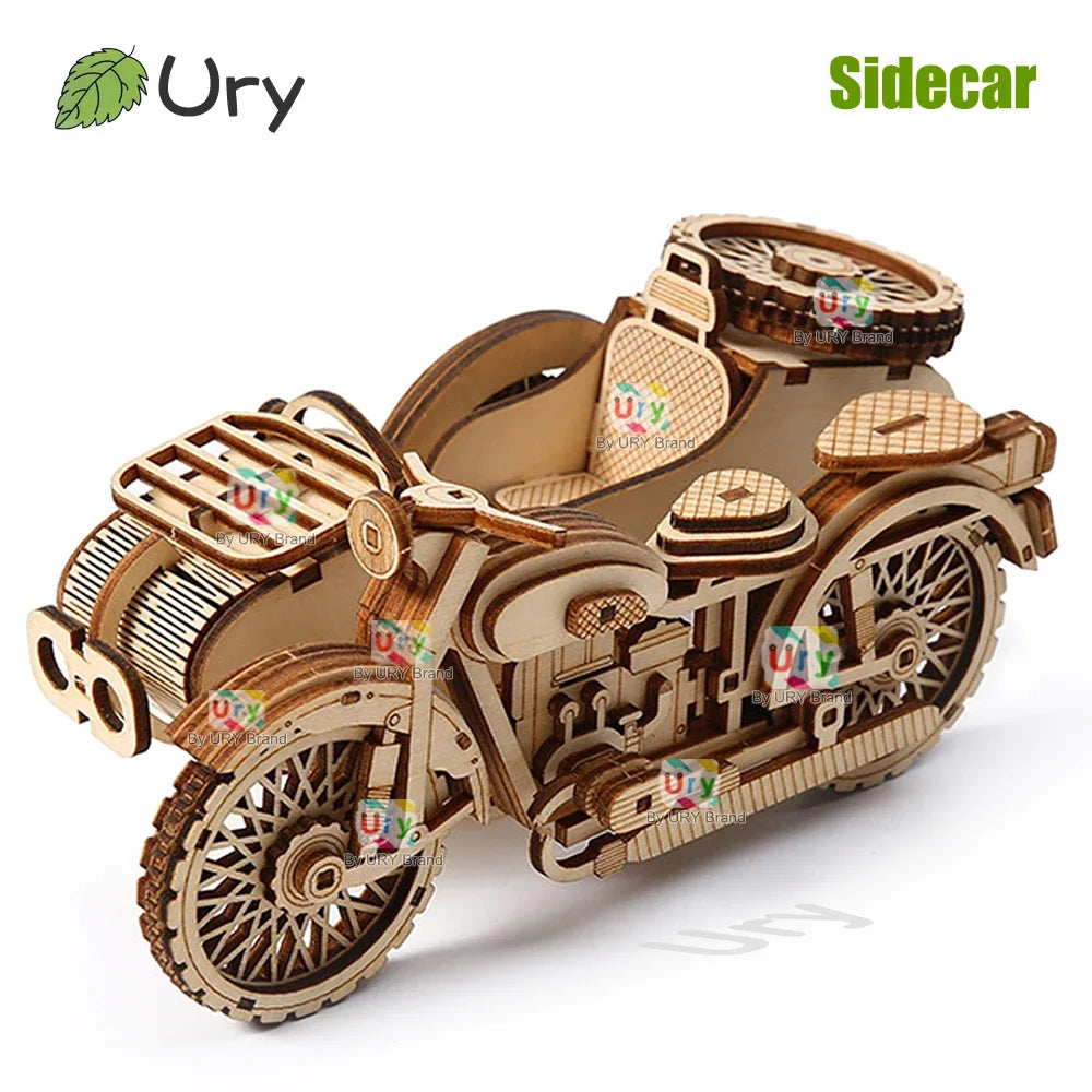 3D Wooden Puzzle Motorboat Three Wheels Motorcycle Jigsaw Child Montessori Educational DIY Models Toys Gift for Adults Boys
