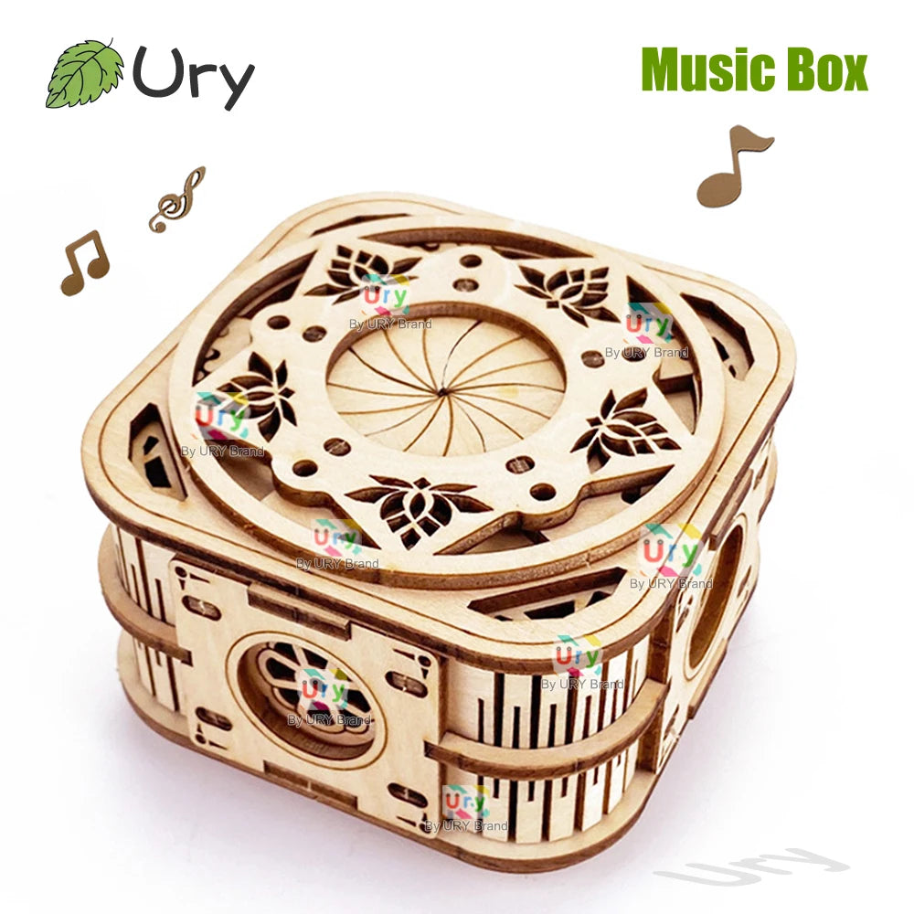 URY 3D Wooden Puzzle Mini Music Antique Password Treasure Proposal Ring Box Lockbox DIY Advanced Assembly Creative Gift for Girl