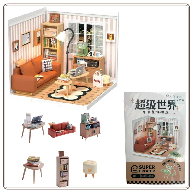 New Robotime Rolife Plastic Toys 3D Puzzle Puzzle Super Store Cozy Living Lounge Plastic DIY Miniature House Kit Building Blocks