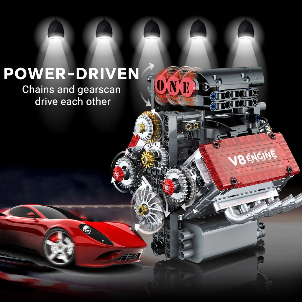 478PCS V8 Engine Building Blocks Set Electric Lifelike Desktop Model Education Toy for Children And Adults Gift