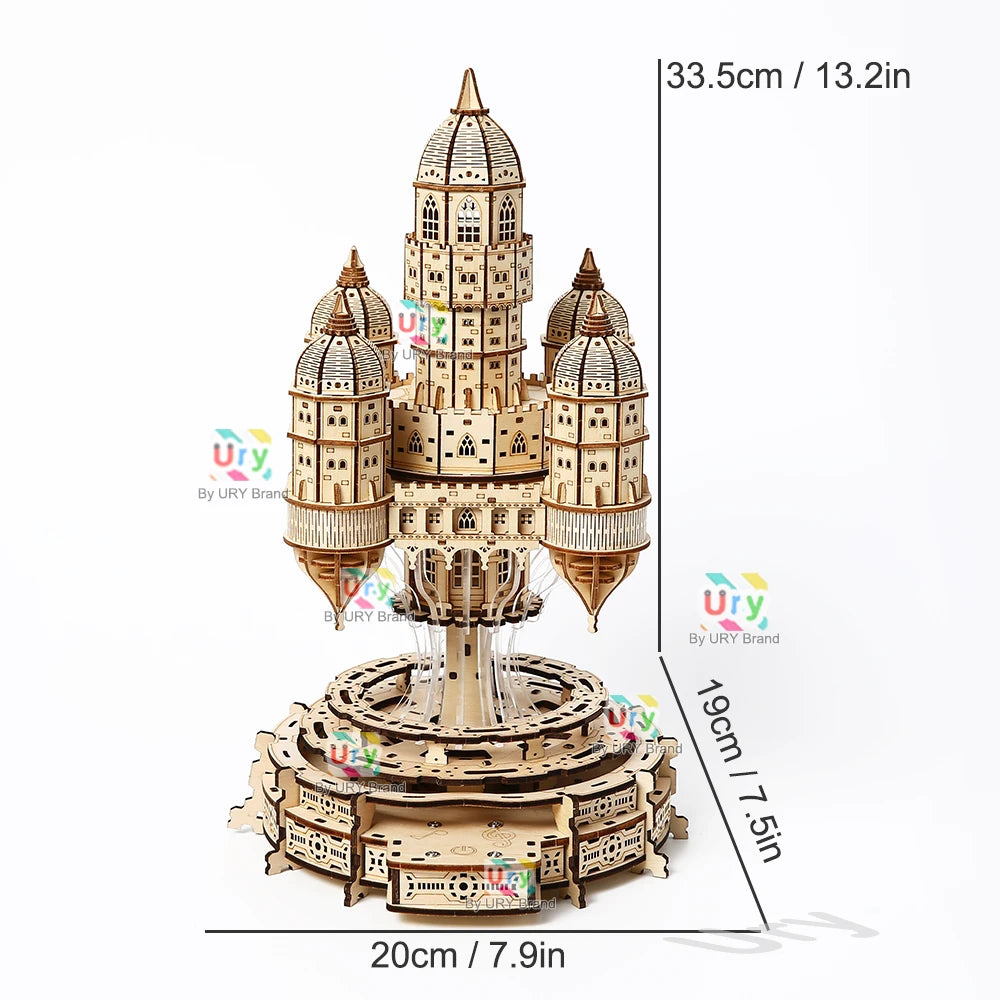 3D Wooden Puzzle House Royal Electric Rotating Sky Castle With Light Assembly Toy For Kids Adult DIY Model Decoration for Gifts