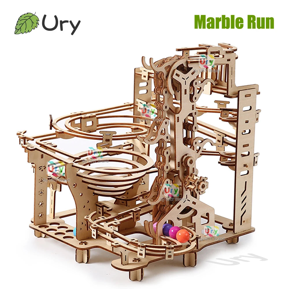 3D Wooden Puzzle Mechanical Track DIY Science Physics Maze Ball Model Kits Assembly Toy For Teens Adult Kids Birthday Xmas Gift