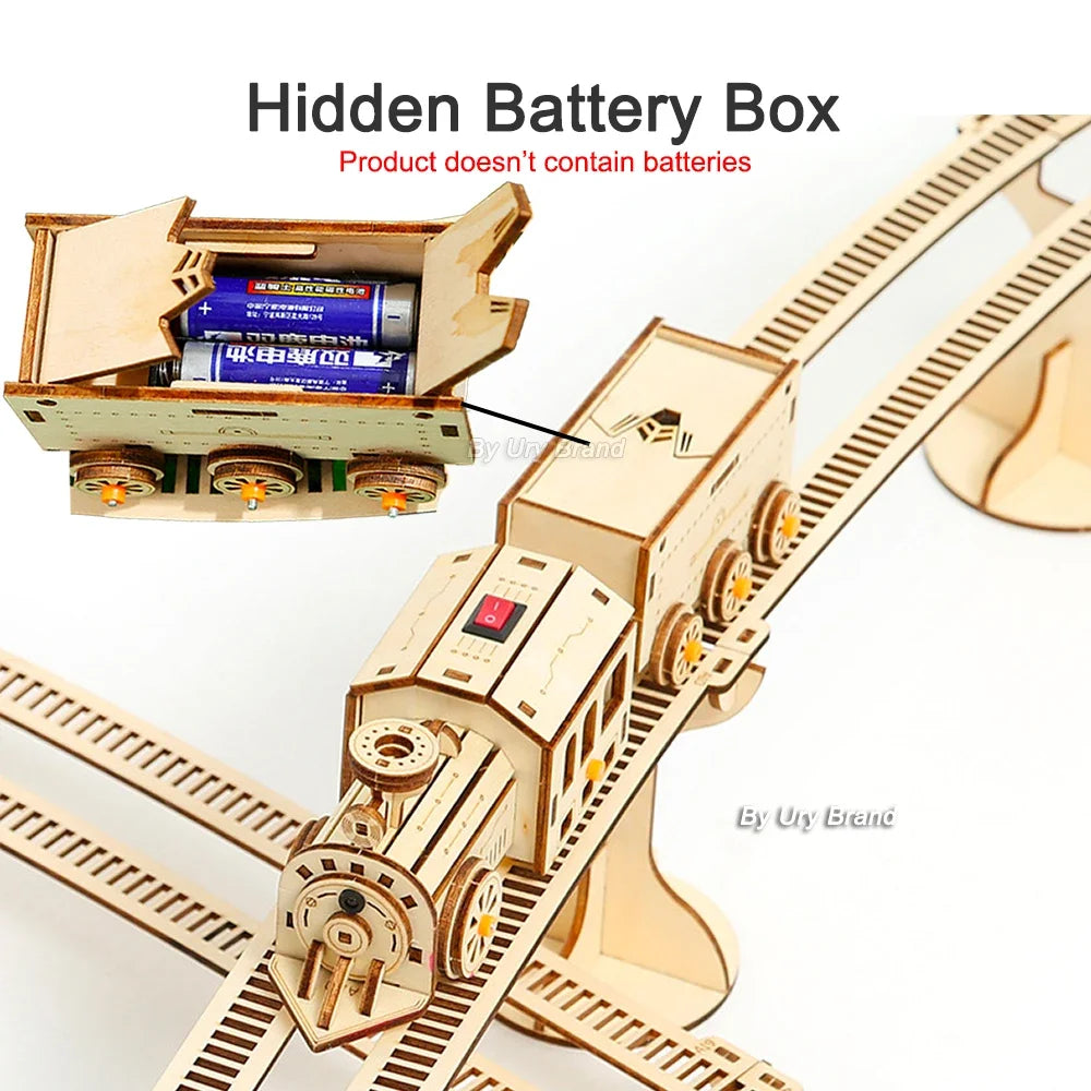 3D Puzzle Movable Steam Train With track Electric Assembly Toy Gift for Children Adult Wooden Model Building Block Kits