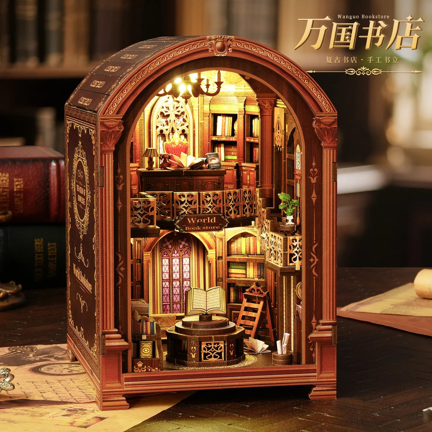 3D DIY Wooden Book Nook - Wanguo Bookstore Model Kit, Creative Handmade Gift for Christmas & Black Friday