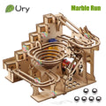 Ury 3D Wooden Puzzles Electric Staircase Track Device Marble Run Set Mechanical Model Science Maze 6 Balls Assembly Gift for Kid