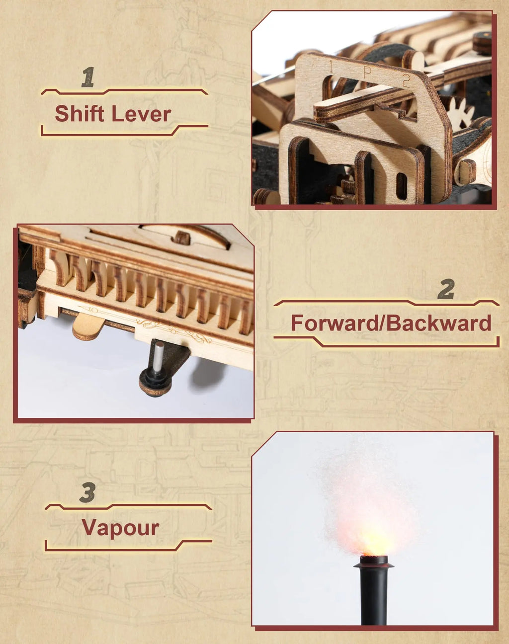 Robotime Rokr Tractor Locomotive Model 3D Wooden Puzzle for Adults Steam Engine Tractor Birthday Gifts for Boys Hobbies Toys