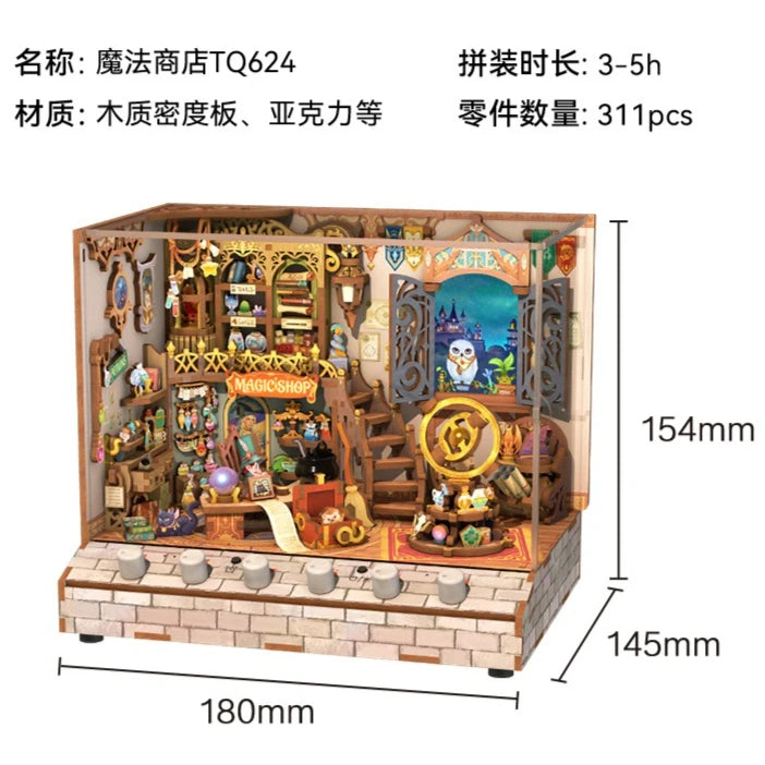 Tonecheer Steam Fantasy Colorful Lights Building Blocks Dollhouse Diorama Model Kit DIY 3D Wooden Puzzle Decoration Toys Gift
