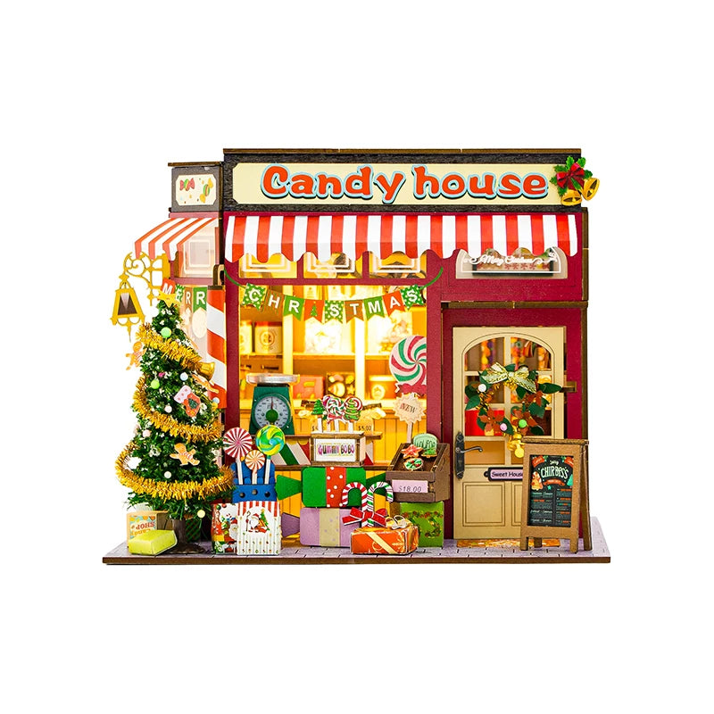 Christmas Candy House DIY Wooden Cottage Kit - 3D Puzzle Miniature Model, Creative Home Decor, Holiday Gift
