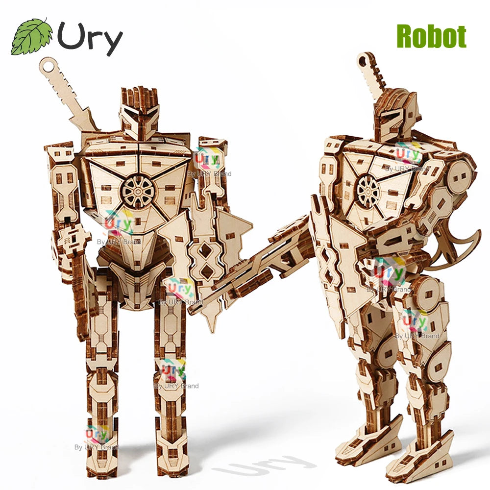 Ury 3D Wooden Puzzle Robot Armored Mech Mechanical Combat Warrior Fighter Assembly Model DIY Toys Decoration Gift for Boys Kids