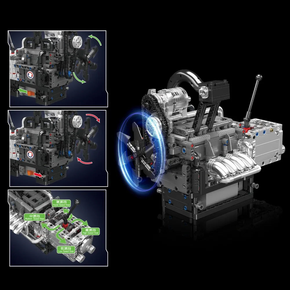 Mould King 10212 Rotary Engine Building Blocks Set Motorized Simulation Model Puzzle Bricks Assembly Toys Christmas Gifts Kids