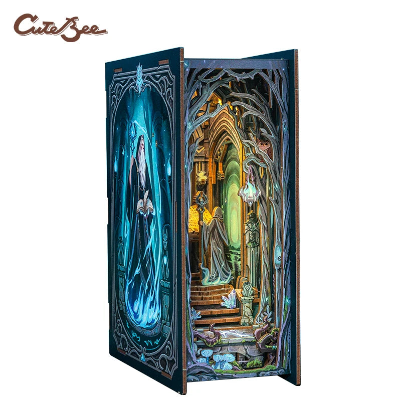 CUTEBEE DIY Book Nook Kit Miniature Doll House With LED Light 3D Puzzle Model Building Wooden Booknook Toy Adults Birthday Gifts